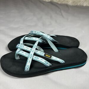 Teva Olowahu Flip-Flops Sandals Womens Size 10 Blue Pattern Comfort Slip On